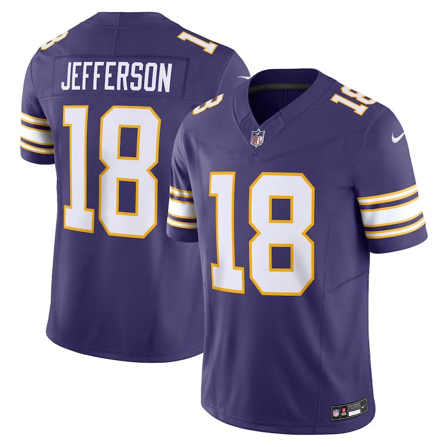 Men Minnesota Vikings #18 Justin Jefferson Nike Purple Classic Vapor F.U.S.E. Limited NFL Jersey->tennessee titans->NFL Jersey